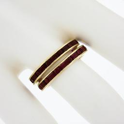 Pair of 18k Gold Channel GIA Vivid Red Burma Ruby Eternity Stack Band Guard Ring