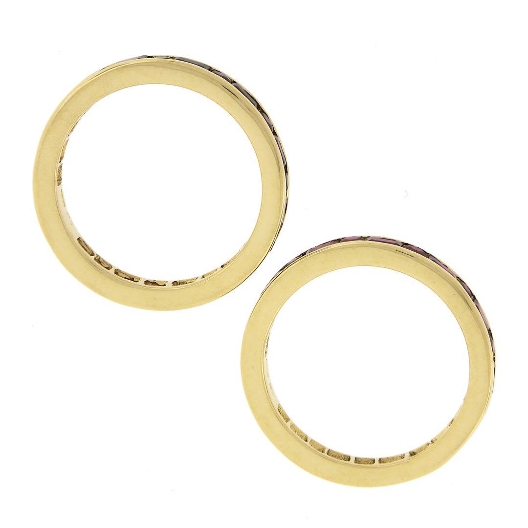 Pair of 18k Gold Channel GIA Vivid Red Burma Ruby Eternity Stack Band Guard Ring