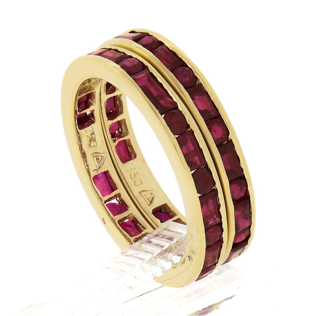 Pair of 18k Gold Channel GIA Vivid Red Burma Ruby Eternity Stack Band Guard Ring
