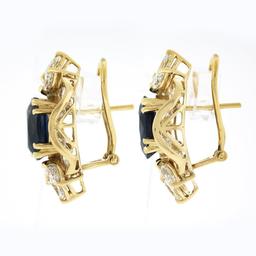 Vintage 18k Yellow Gold 12.90 ctw GIA Oval Sapphire & Diamond Statement Earrings