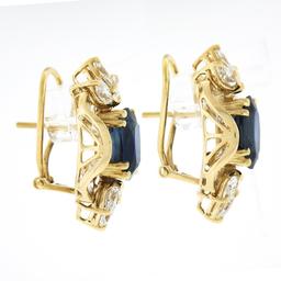 Vintage 18k Yellow Gold 12.90 ctw GIA Oval Sapphire & Diamond Statement Earrings