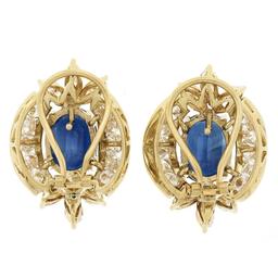 Vintage 18k Yellow Gold 12.90 ctw GIA Oval Sapphire & Diamond Statement Earrings
