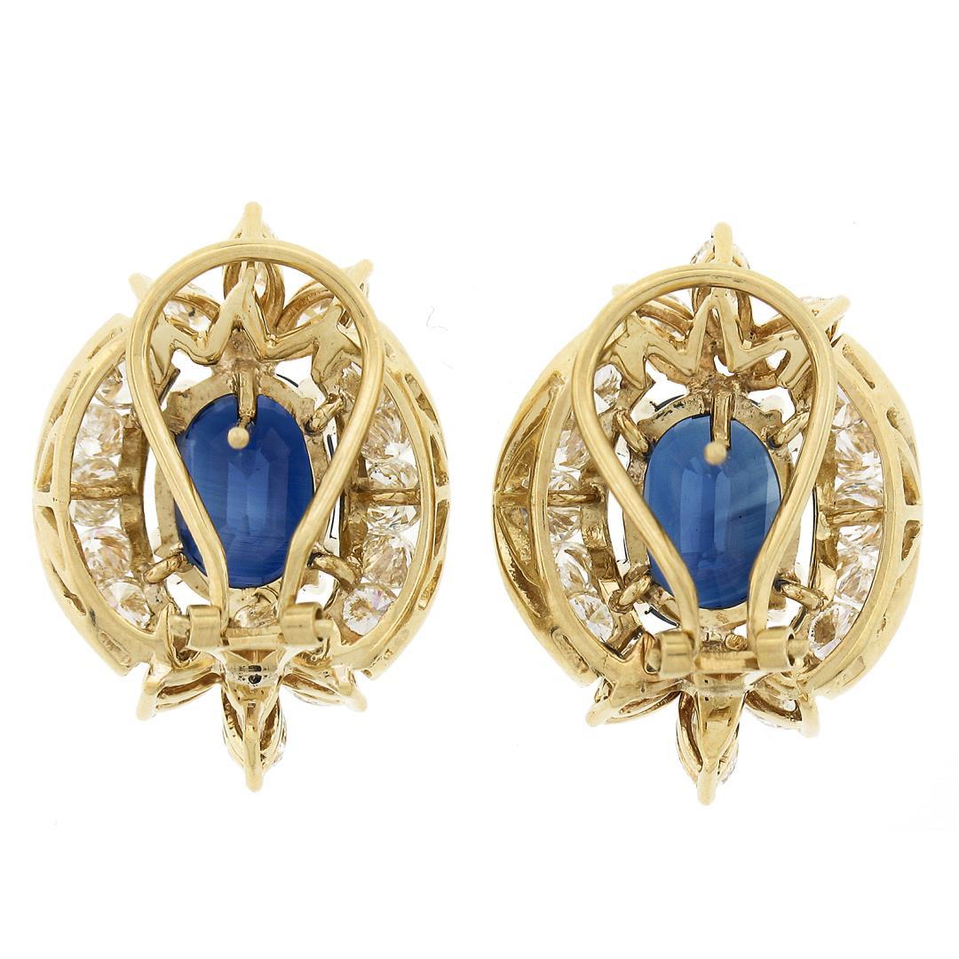 Vintage 18k Yellow Gold 12.90 ctw GIA Oval Sapphire & Diamond Statement Earrings