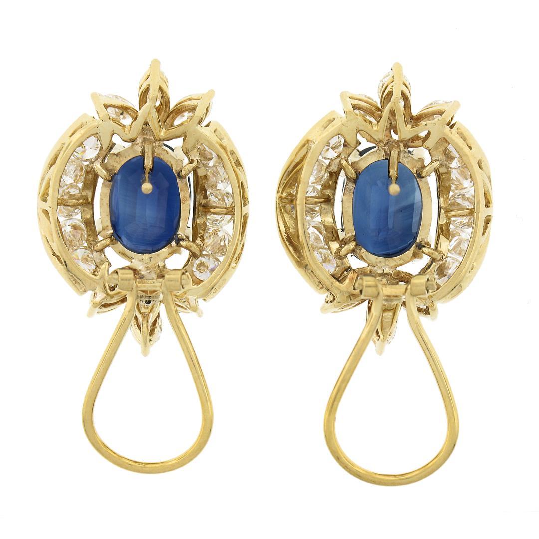 Vintage 18k Yellow Gold 12.90 ctw GIA Oval Sapphire & Diamond Statement Earrings