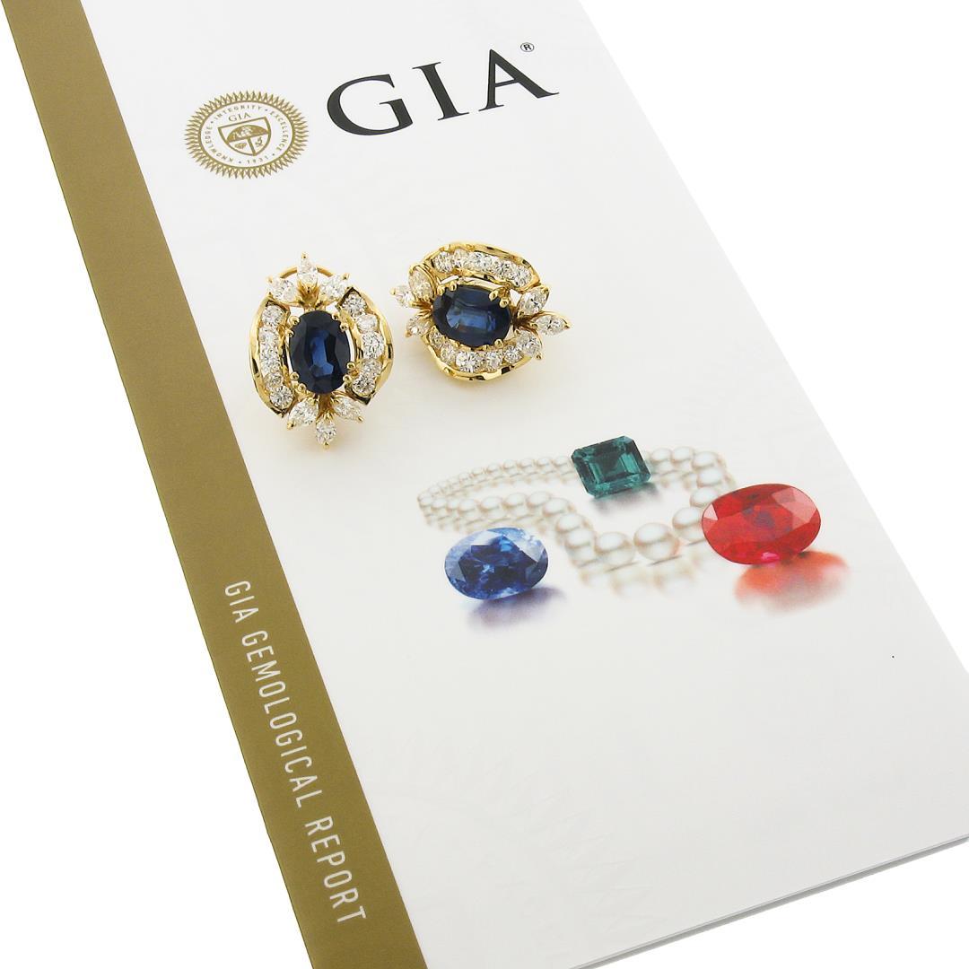 Vintage 18k Yellow Gold 12.90 ctw GIA Oval Sapphire & Diamond Statement Earrings