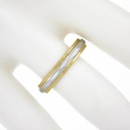 Classic 18k TT Gold Faceted Center w/ Milgrain Eternity Stackable Band Ring