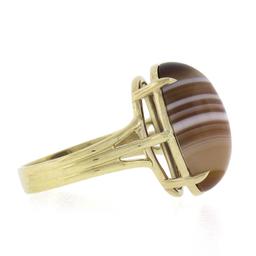 New 14k Yellow Gold 17x13mm Oval Cabochon Brown Banded Agate Solitaire Ring