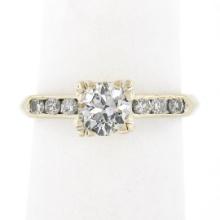 Vintage 14k Gold.70 ctw Old European Diamond Solitaire w/ Accents Engagement Rin