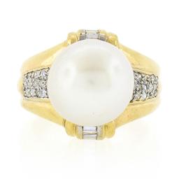 14K Yellow Gold Large 12.58mm South Sea Pearl Ring w/ Baguette & Round Diamonds