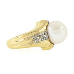 14K Yellow Gold Large 12.58mm South Sea Pearl Ring w/ Baguette & Round Diamonds