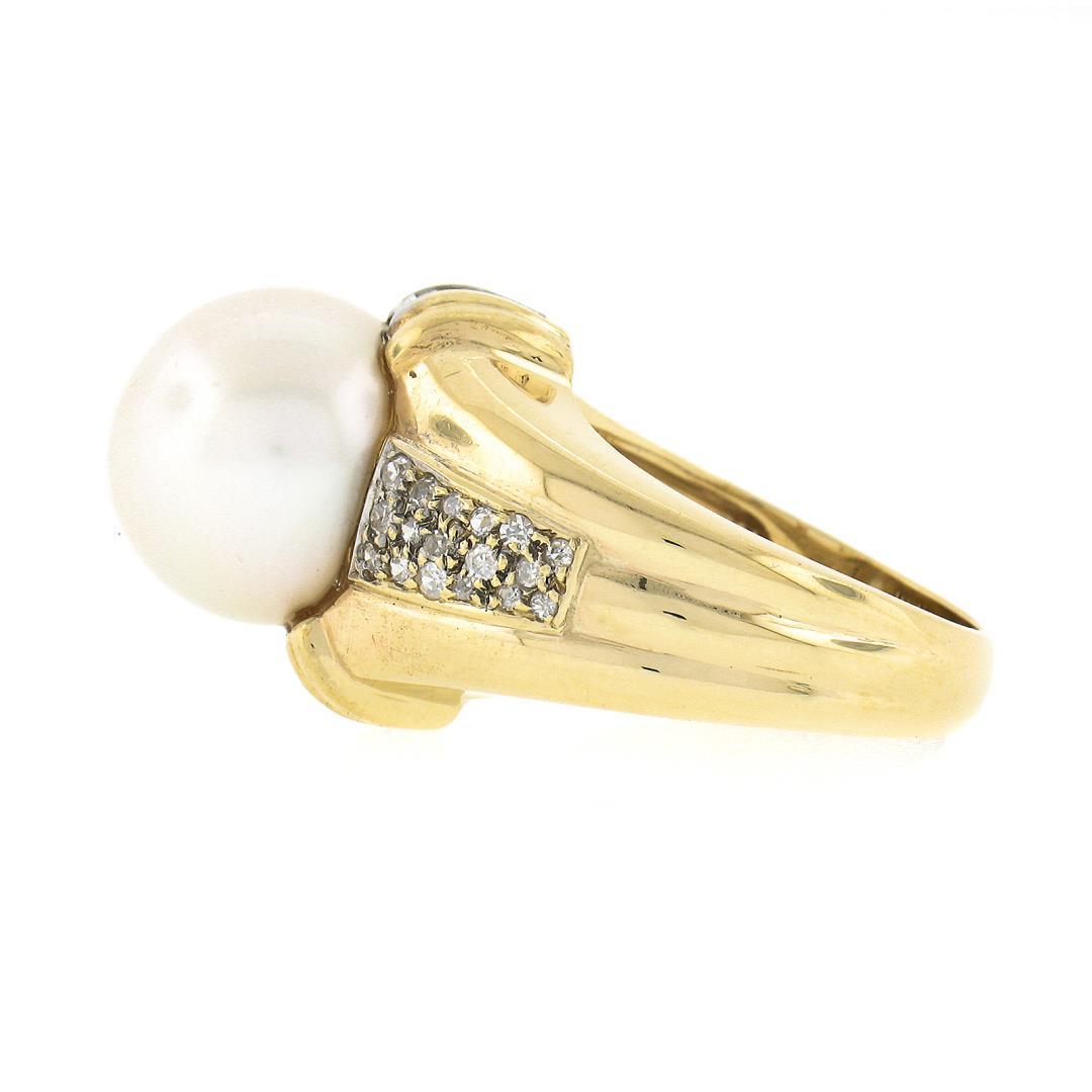 14K Yellow Gold Large 12.58mm South Sea Pearl Ring w/ Baguette & Round Diamonds