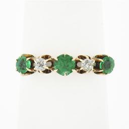 Antique Victorian 14k Gold.70 ctw Round Prong Tsavorite Diamond 5 Stone Band Rin