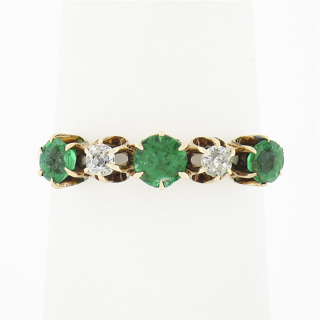 Antique Victorian 14k Gold.70 ctw Round Prong Tsavorite Diamond 5 Stone Band Rin
