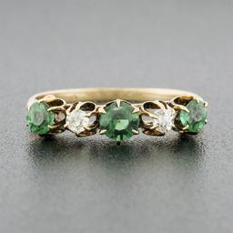 Antique Victorian 14k Gold.70 ctw Round Prong Tsavorite Diamond 5 Stone Band Rin