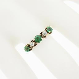 Antique Victorian 14k Gold.70 ctw Round Prong Tsavorite Diamond 5 Stone Band Rin