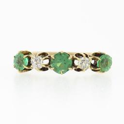 Antique Victorian 14k Gold.70 ctw Round Prong Tsavorite Diamond 5 Stone Band Rin