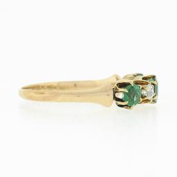 Antique Victorian 14k Gold.70 ctw Round Prong Tsavorite Diamond 5 Stone Band Rin