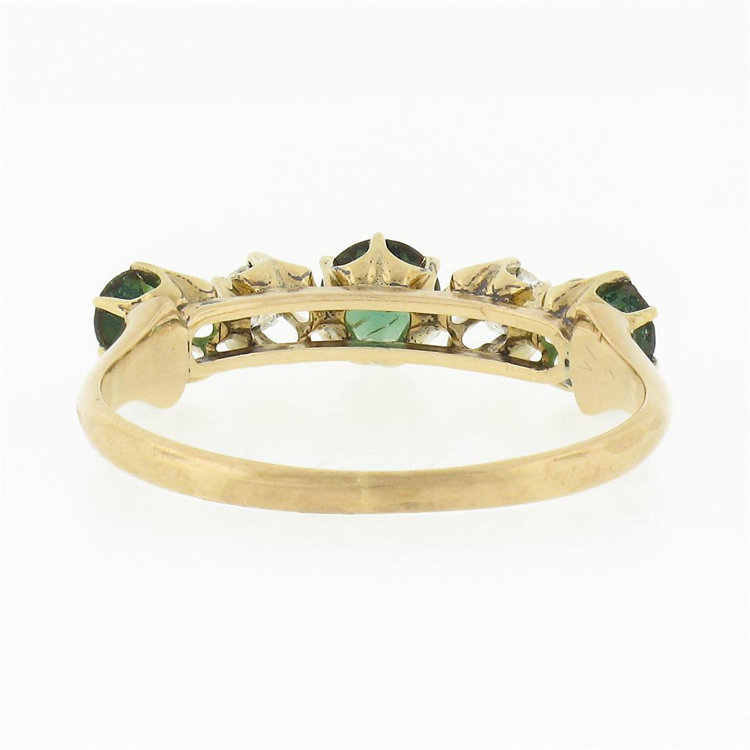 Antique Victorian 14k Gold.70 ctw Round Prong Tsavorite Diamond 5 Stone Band Rin