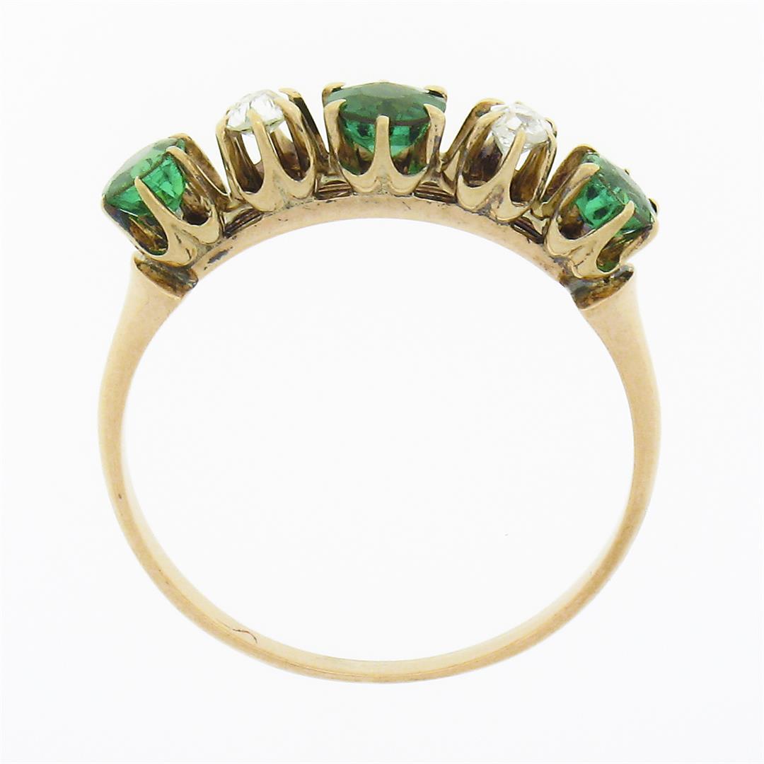 Antique Victorian 14k Gold.70 ctw Round Prong Tsavorite Diamond 5 Stone Band Rin