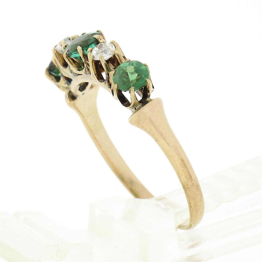 Antique Victorian 14k Gold.70 ctw Round Prong Tsavorite Diamond 5 Stone Band Rin