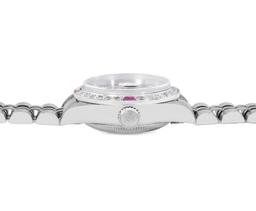 Rolex Ladies Stainless Steel Black Index Dial Diamond And Ruby Bezel Date Wristw