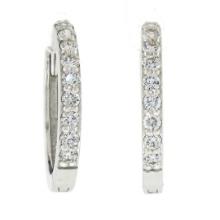 NEW 14k White Gold 0.36 ctw Round Pave Diamond 15.5mm Medium Huggie Hoop Earring