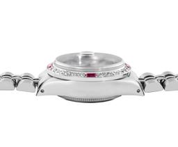 Rolex Ladies Stainless Steel Silver Index Dial 18K White Gold Diamond And Ruby B