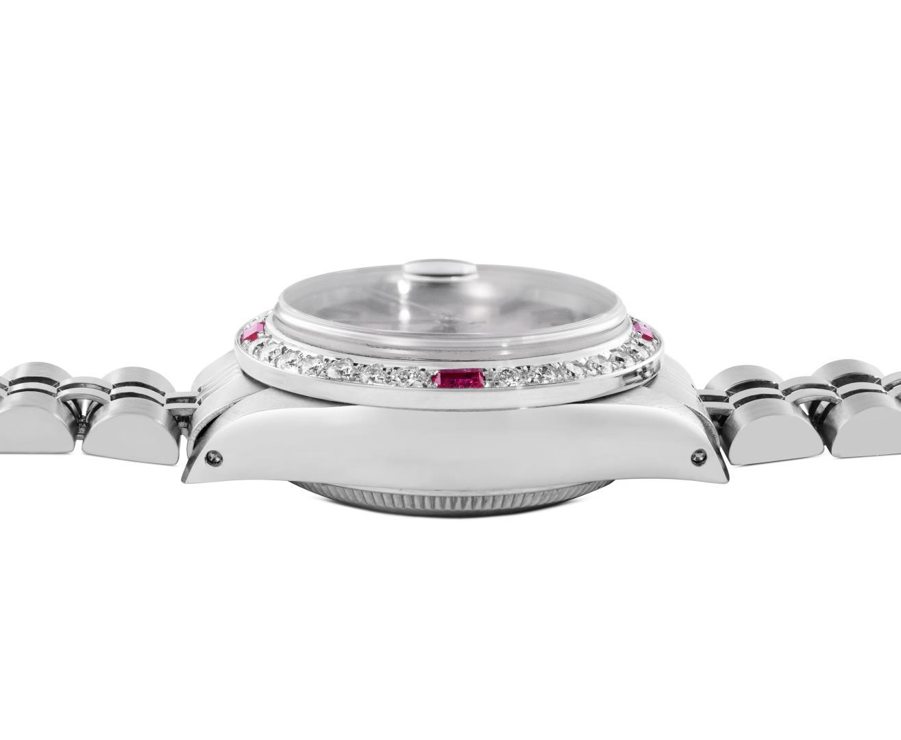 Rolex Ladies Stainless Steel Silver Index Dial 18K White Gold Diamond And Ruby B