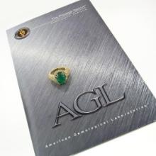 Vintage 18k Gold 11.08 ctw AGL Oval Cabochon Emerald & Pave Diamond Cocktail Rin