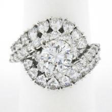 Vintage Platinum 4.58 ctw GIA Round & Pear Cut Diamond Domed Swirl Cocktail Ring
