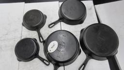 Set of 5 Griswold Skillets, 3,4,6,7,8,