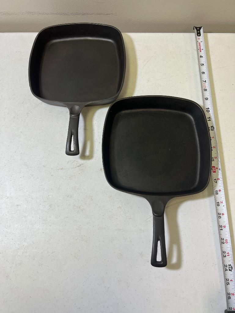 2- Wagnerware Square Cast Iron Skillets