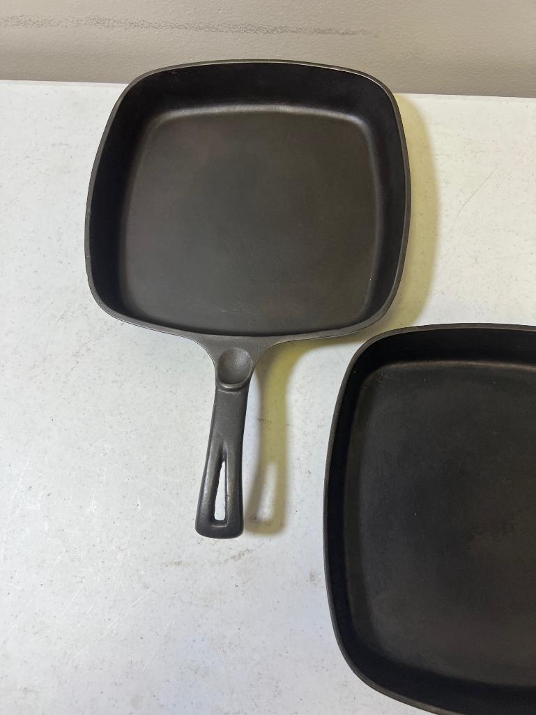 2- Wagnerware Square Cast Iron Skillets
