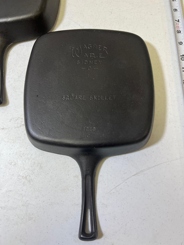 2- Wagnerware Square Cast Iron Skillets