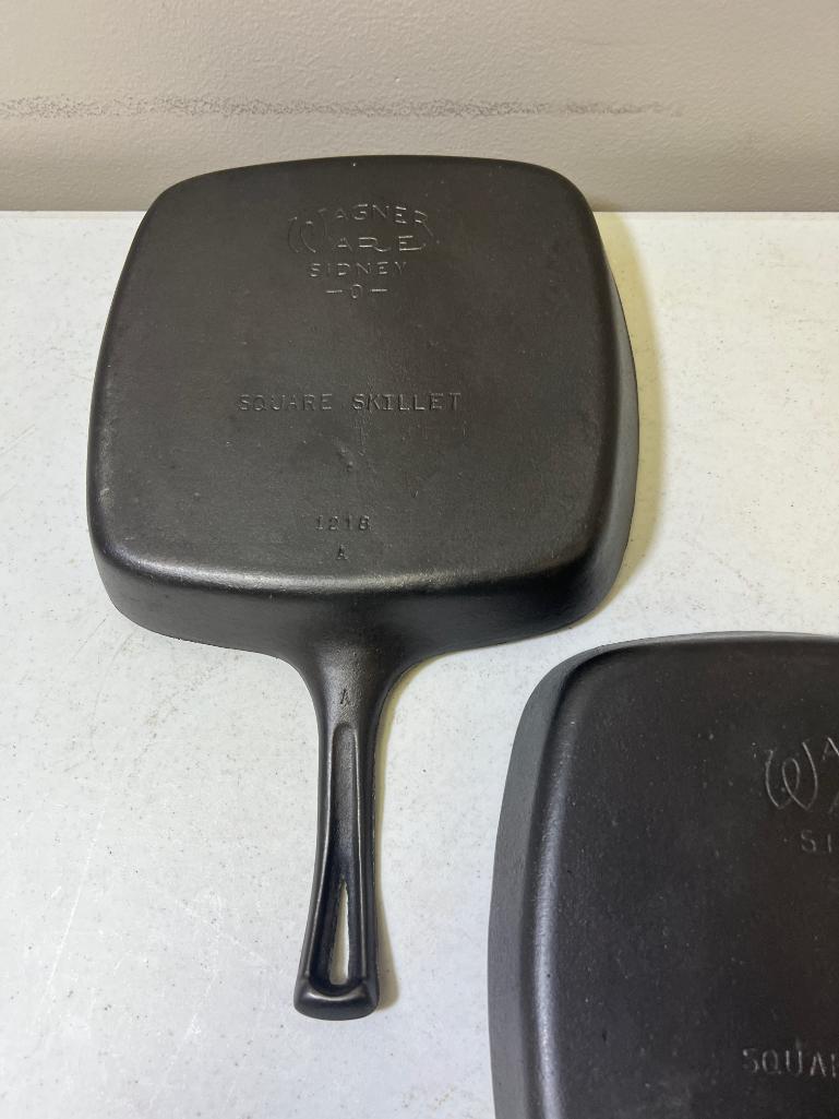 2- Wagnerware Square Cast Iron Skillets