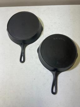 Pair of National No. 8 Cast Iron Skillets with heat rings