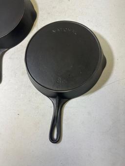 Pair of National No. 8 Cast Iron Skillets with heat rings
