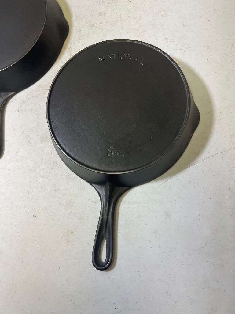 Pair of National No. 8 Cast Iron Skillets with heat rings