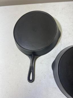 Pair of National No. 8 Cast Iron Skillets with heat rings
