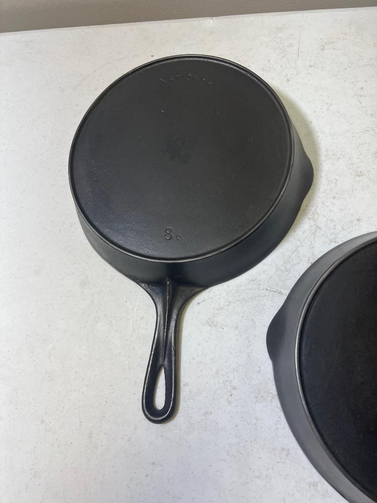 Pair of National No. 8 Cast Iron Skillets with heat rings