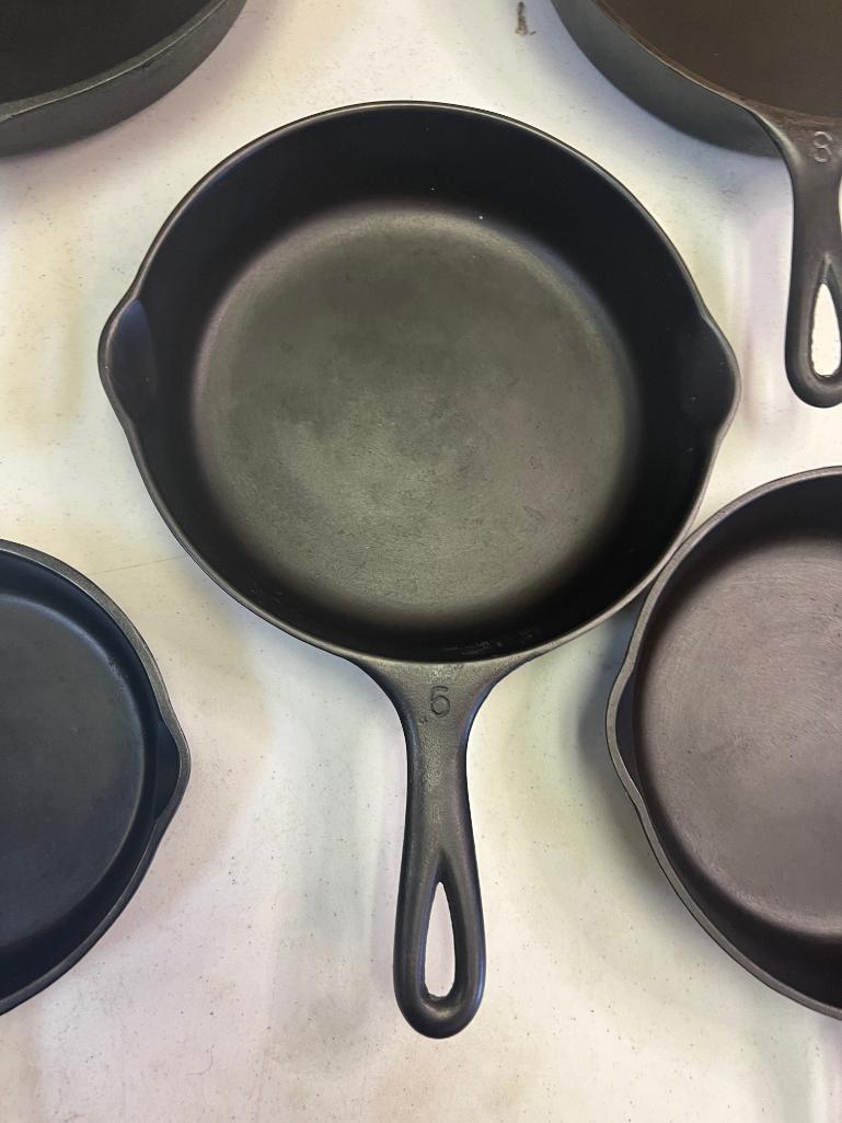 5- Wagnerware Cast Iron Skillets, Nos. 3,5,6,8 and 10