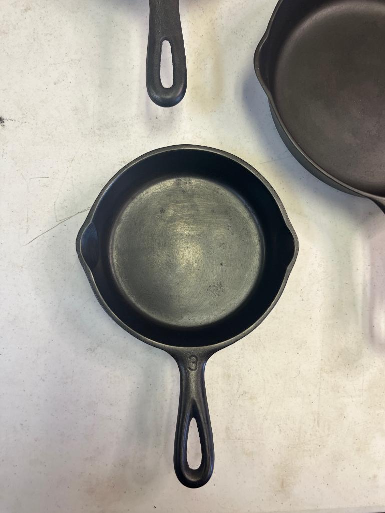 5- Wagnerware Cast Iron Skillets, Nos. 3,5,6,8 and 10