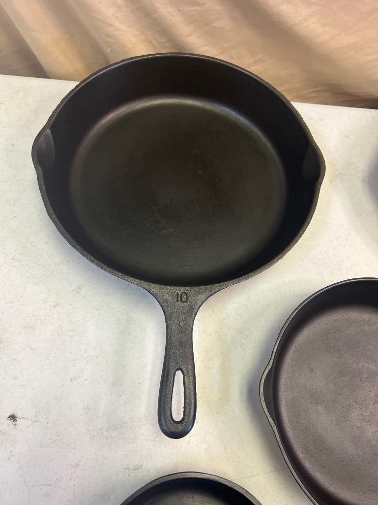 5- Wagnerware Cast Iron Skillets, Nos. 3,5,6,8 and 10