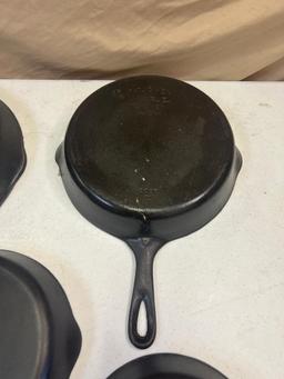 5- Wagnerware Cast Iron Skillets, Nos. 3,5,6,8 and 10