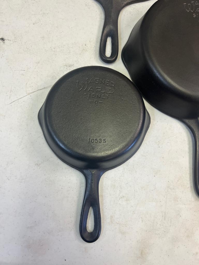 5- Wagnerware Cast Iron Skillets, Nos. 3,5,6,8 and 10