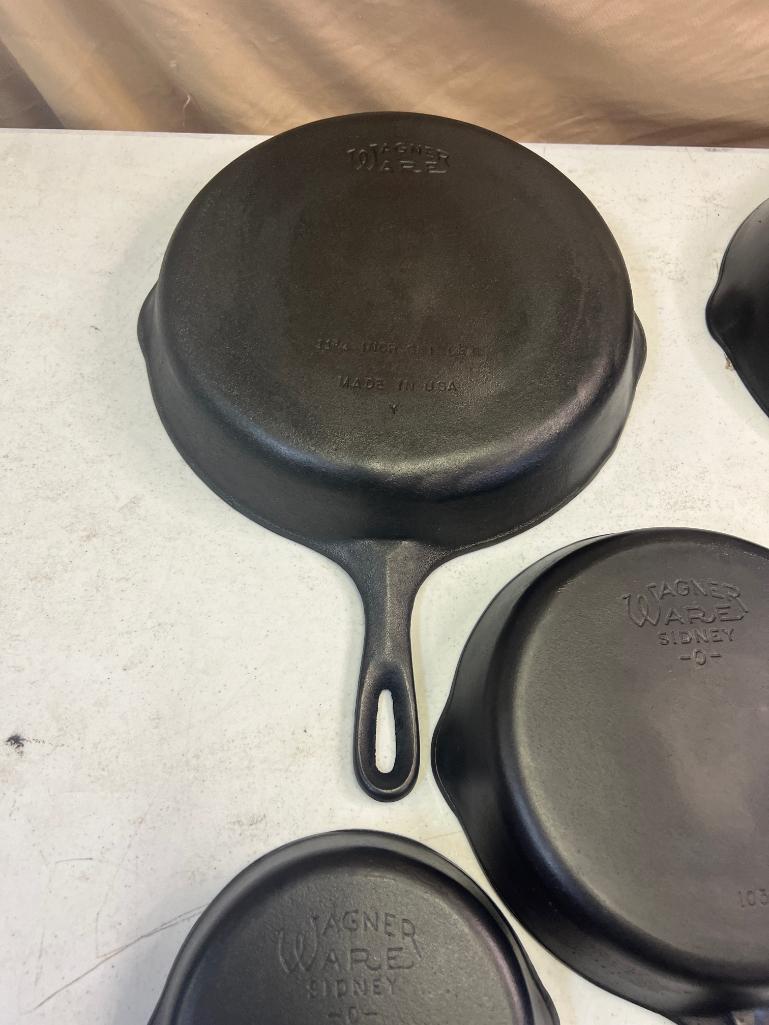5- Wagnerware Cast Iron Skillets, Nos. 3,5,6,8 and 10