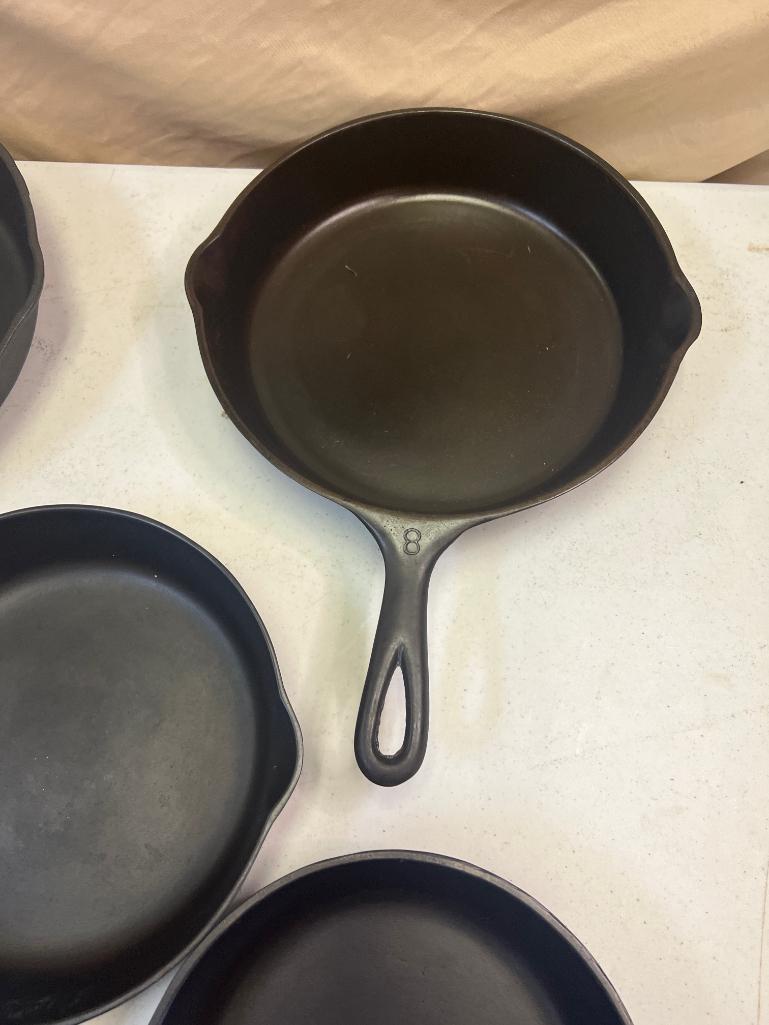 5- Wagnerware Cast Iron Skillets, Nos. 3,5,6,8 and 10