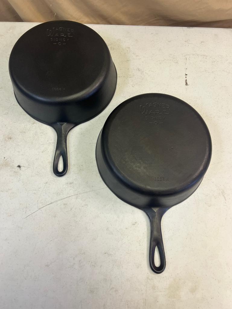 2- Wagnerware No. 8 Cast Iron Skillets, one is a chicken fryer