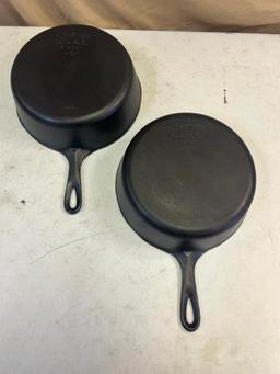 2- Wagnerware No. 8 Cast Iron Skillets, one is a chicken fryer
