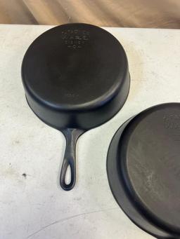 2- Wagnerware No. 8 Cast Iron Skillets, one is a chicken fryer